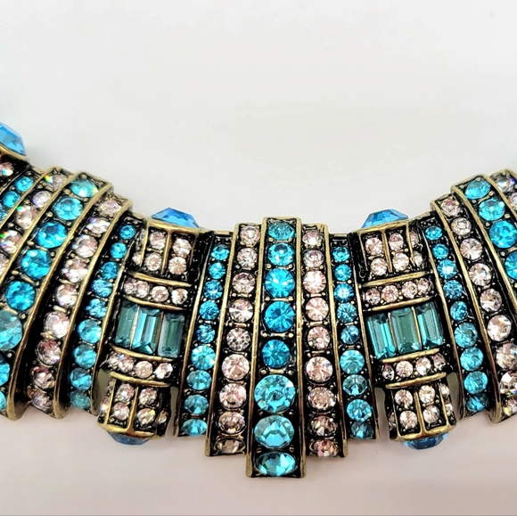 Heidi Daus Aquamarine Swarovski Crystal Horizontal Art Deco Pendant Necklace - Picture 5 of 14